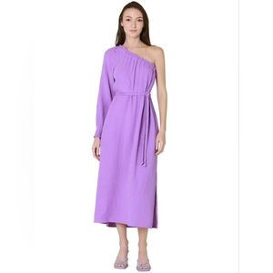 Xirena Aveline Slub Cotton Plumeria Midi One Shoulder Braided Belt Dress Size XL